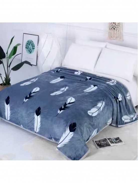 Feather Print Embroidered Microfiber Soft Printed Flannel Blanket (with gift packaging) 